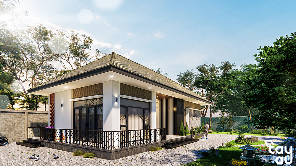 Các mẫu nhà vườn biệt thự cấp 4 đẹp, hiện đại, hợp xu hướng 10 san vuon biet thu cap 4 5