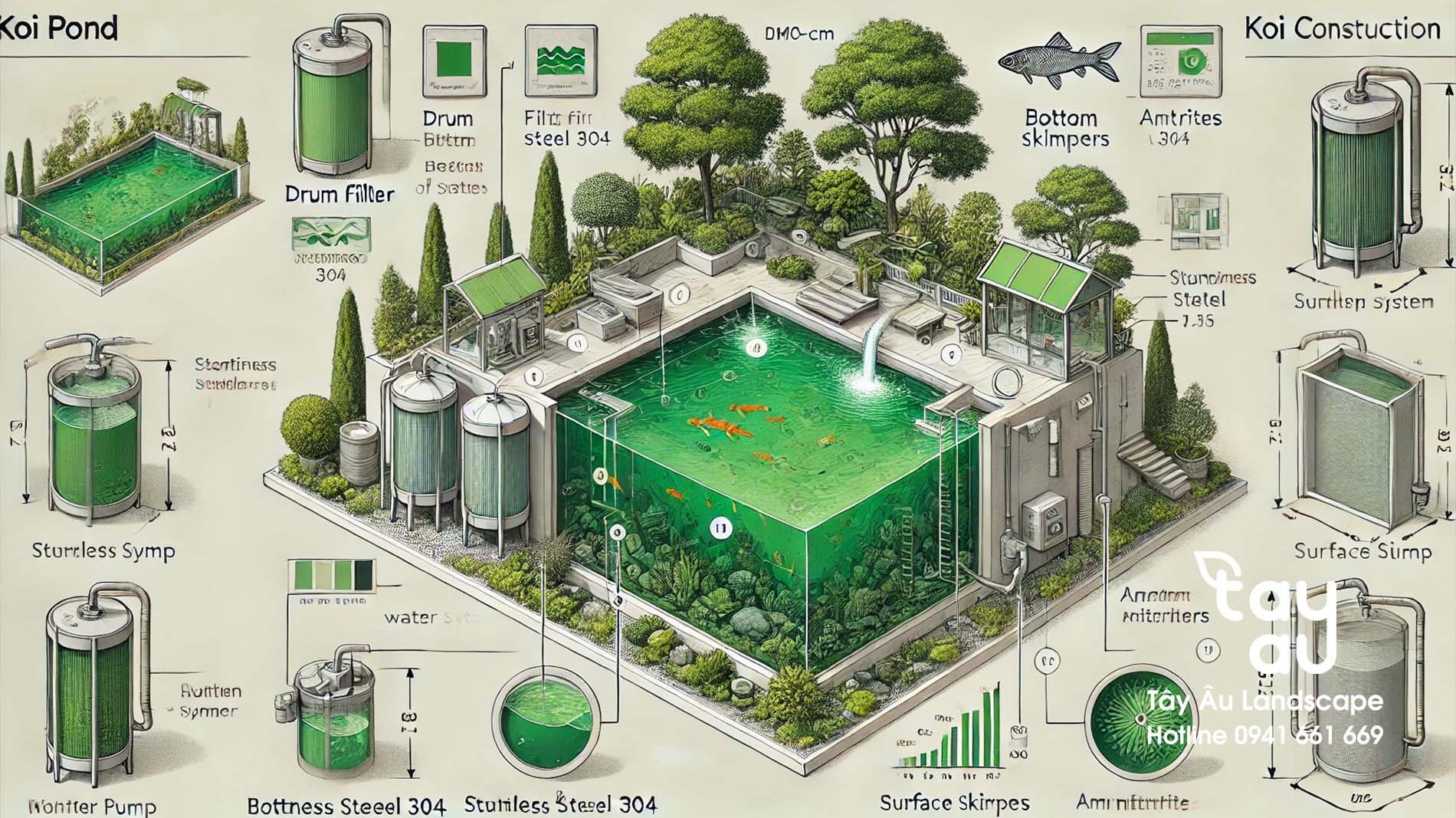Dịch vụ thiết kế thi công hồ cá koi của Tây Âu Landscape 6 Tiêu chuẩn kỹ thuật hồ cá koi tại Tây Âu